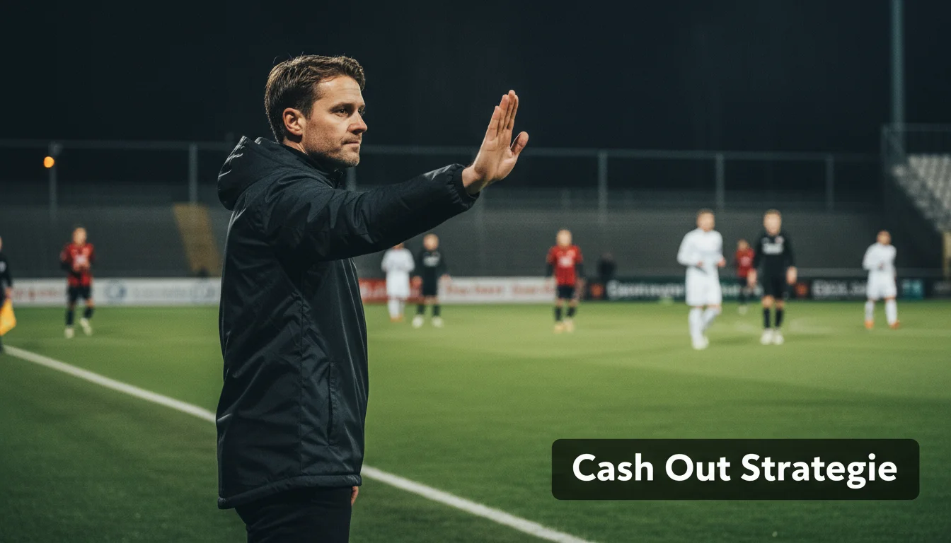 Voetballer maakt een beslissend gebaar om te stoppen terwijl de wedstrijd op het veld doorgaat