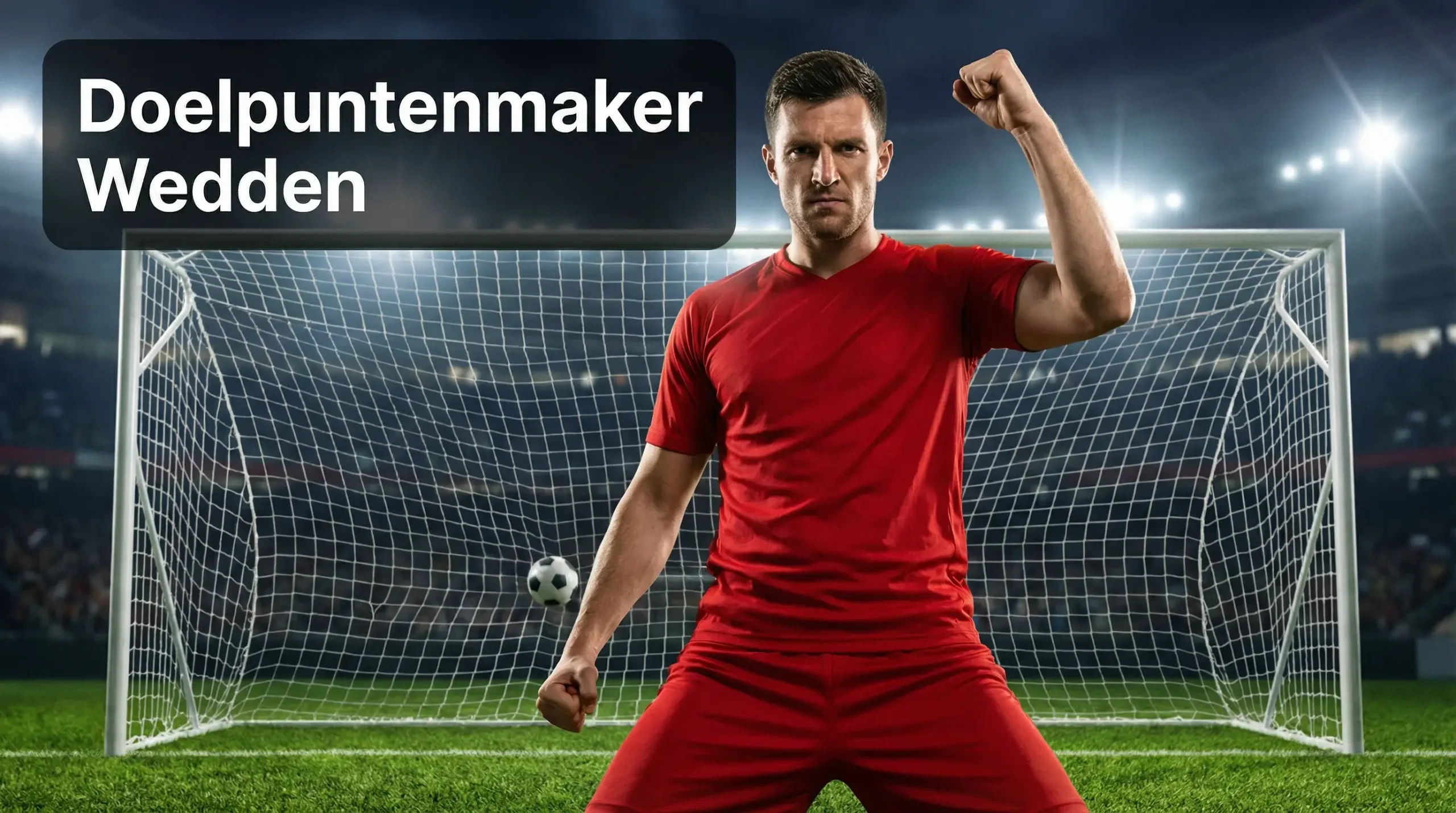 Eredivisie-spits viert zijn doelpunt met gebalde vuist vlak voor het net na een rake treffer