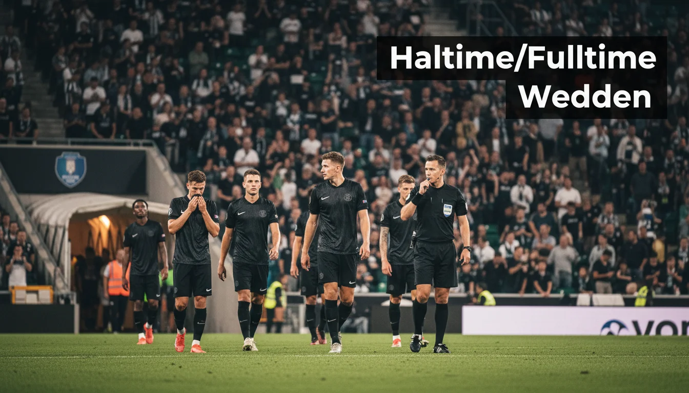 Voetbalspelers lopen de kleedkamer in tijdens de rust van een Eredivisie-wedstrijd terwijl de scheidsrechter fluit