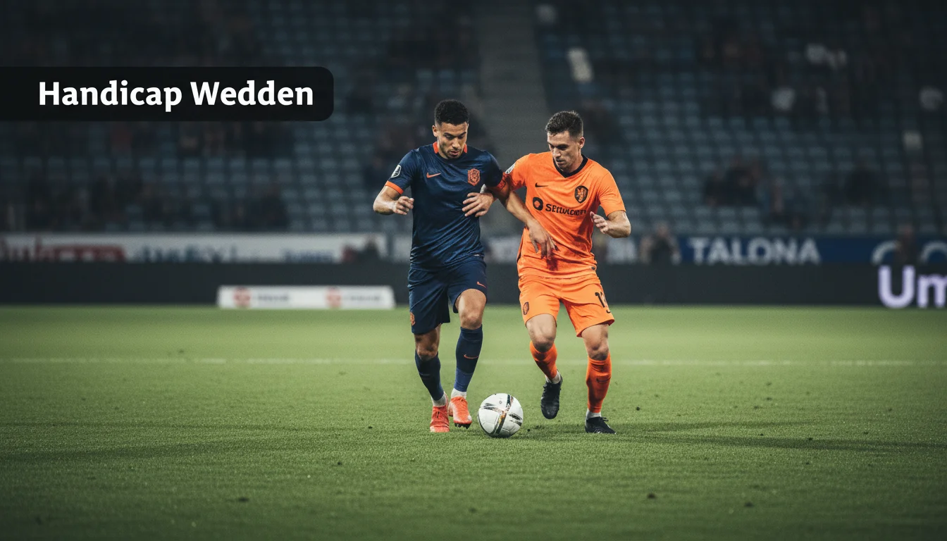 Eredivisie-voetballer in duel met tegenstander op het middenveld van een grasveld