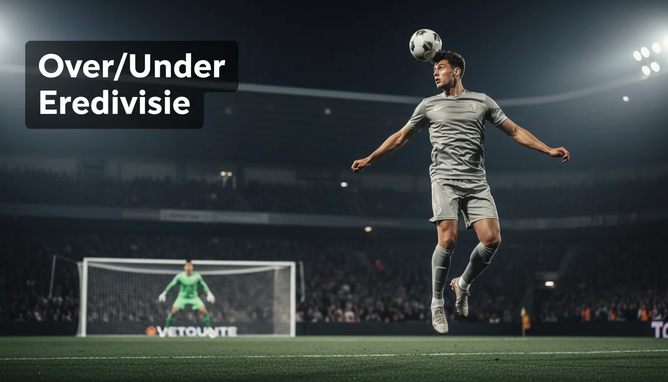 Eredivisie-aanvaller kopt de bal richting doel tijdens een Eredivisie-wedstrijd