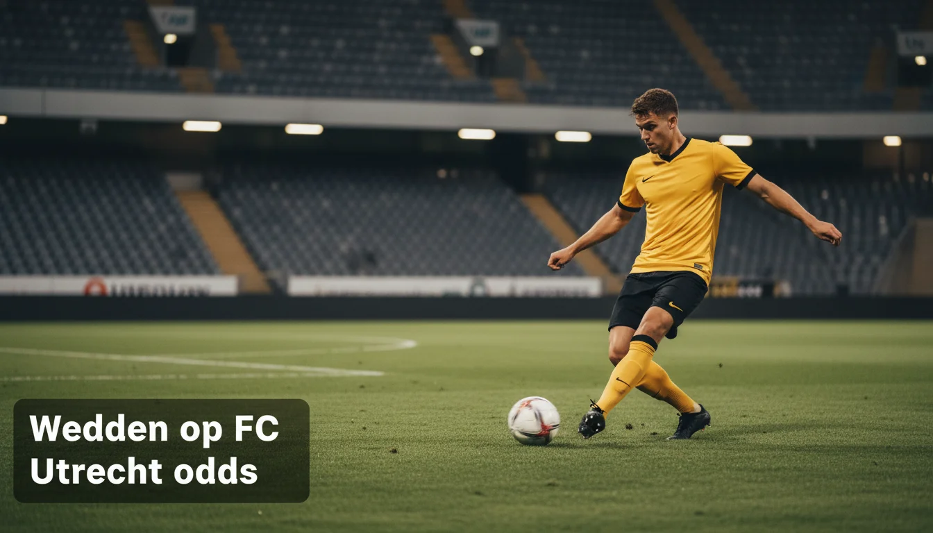 FC Utrecht-stijl voetballer in geel-zwart shirt passt de bal op het middenveld van het Stadion Galgenwaard